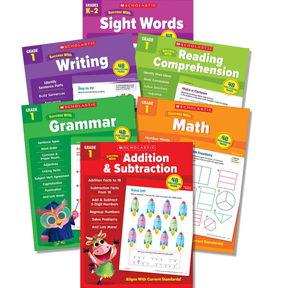 Scholastic Success with Grade 1 (6): Success with Sight Words; Success with Reading; Success with Addition & Subtraction; Math; Grammar; Writing (Paperbacks)