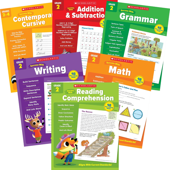 Scholastic Success with Grade 2 (6): Success with Reading; Success with Addition & Subtraction; Math; Grammar; Writing; Cursive Writing (Paperbacks)