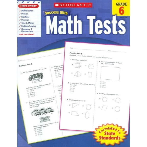 Pre-Owned Scholastic Success with Math Tests: Grade 6 Workbook (Paperback) 054520111X 9780545201117