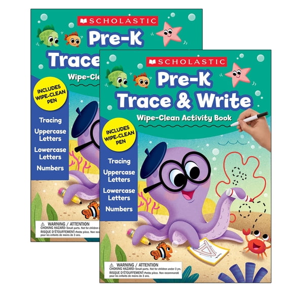 Scholastic Teacher Resources Trace & Write Wipe-Clean Activity Book with Pen Grade PK-1 2/Pack