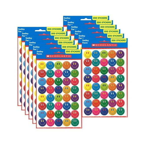 Scholastic Teaching Solutions Smiley Faces Stickers, 200 Per Pack, 12 Packs