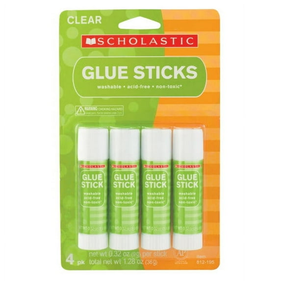 Scholastic Washable Stick Glue for Arts and Crafts, White, 0.32 oz, 4 Pack