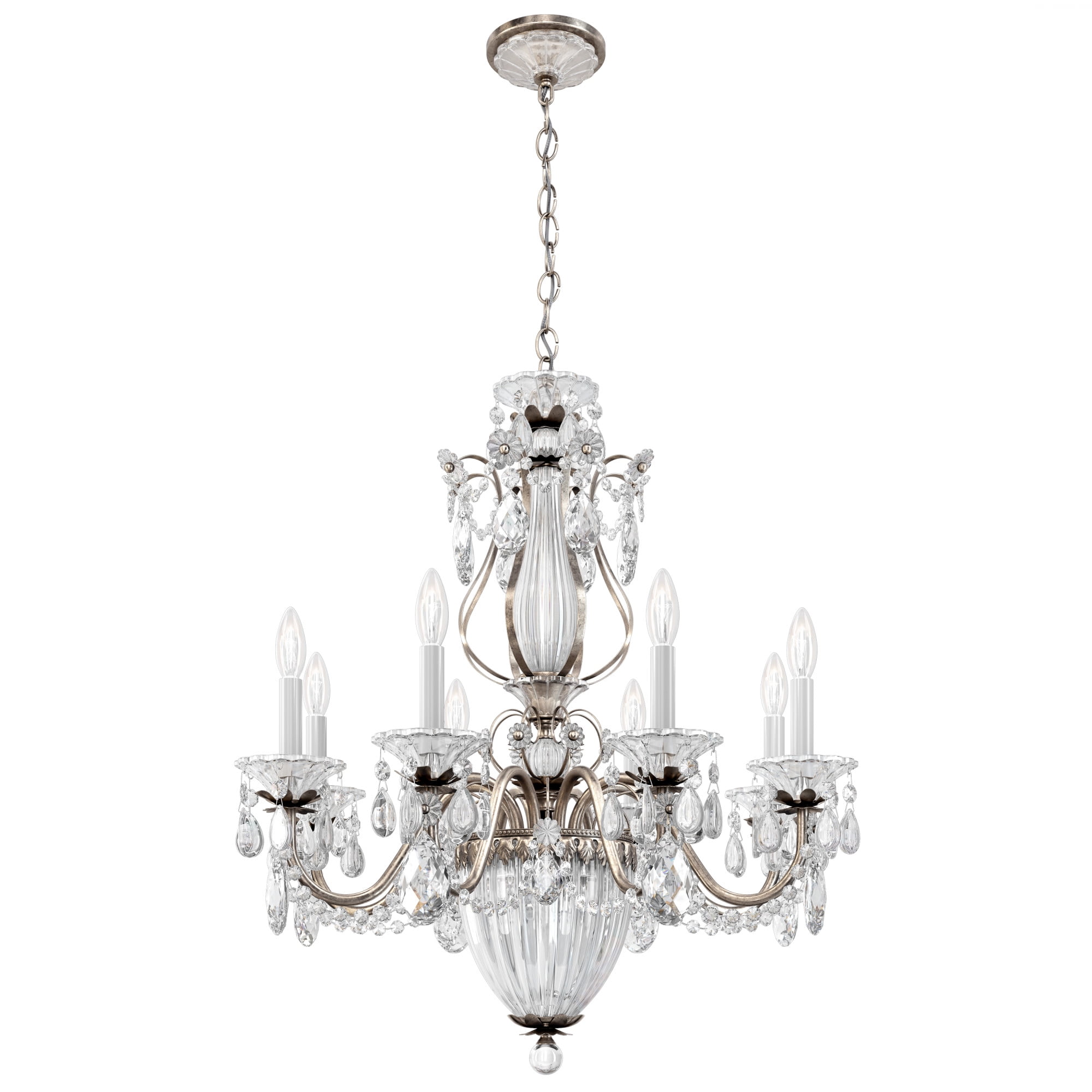 Elegant Antique Silver 11-Light Chandelier with Heritage Crystal