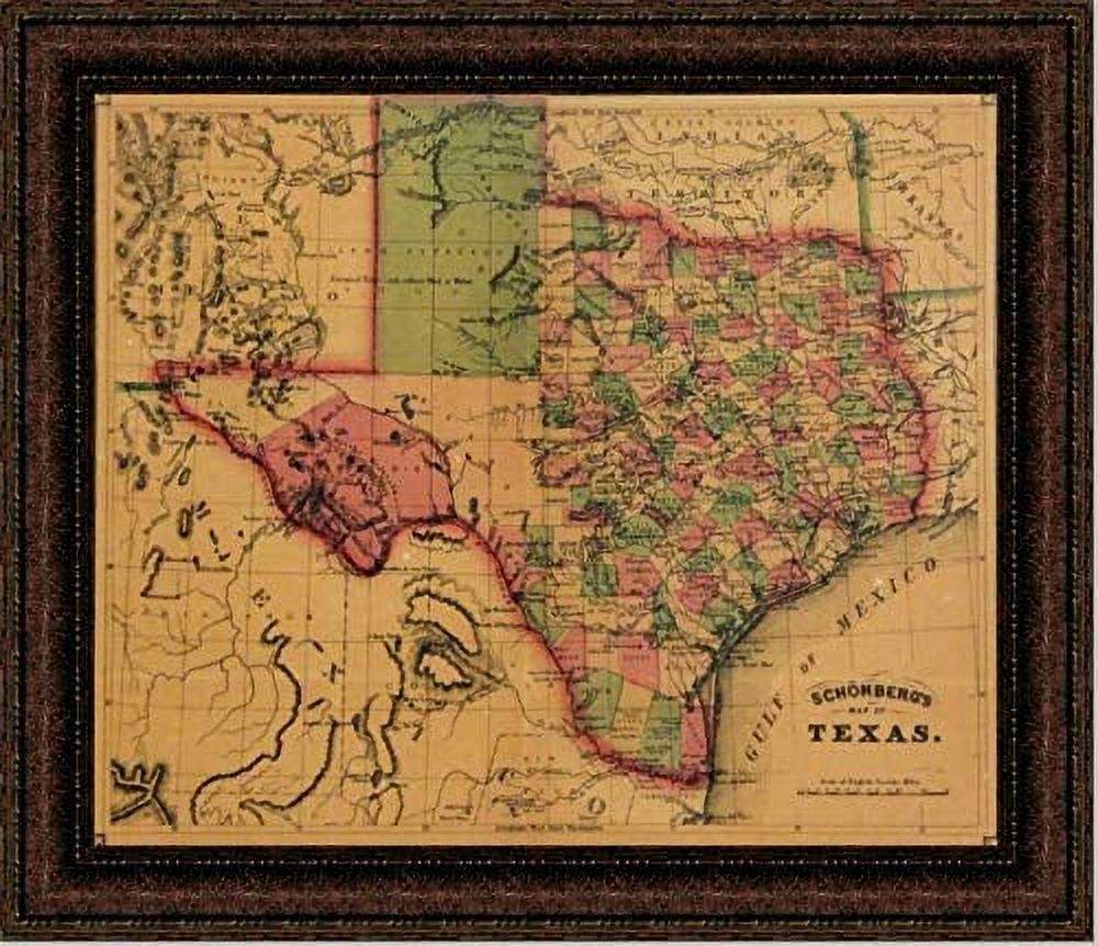 Schonberg's Map of Texas | Framed Historic Texas Map | 25L X 29W ...