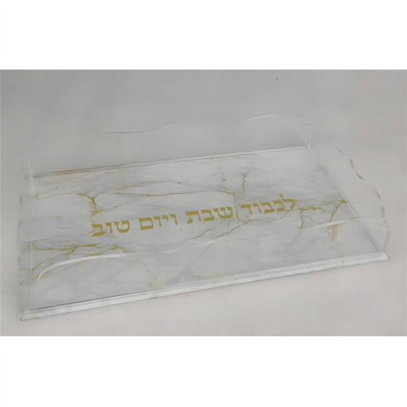 Schonfeld Collection 183453 Acrylic Challah Tray - Gold Marble Design