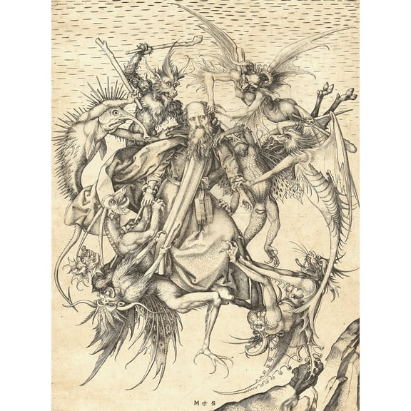 Schongauer Temptation Saint Anthony Engraving Extra Large Art Print Wall Mural Poster Premium XL