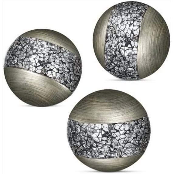 Schonwerk Silver Decorative Balls for Bowls and Vases, Set of 3 Decorative Orbs for Centerpiece Bowls - Centerpiece Table Decorations for Dining/Living Room or Table Decor - Gift Idea