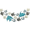 thumbnail image 1 of School of 18 Fish Wall Art, Crescent, Vivid Blue with Shimmery Silver, Muted Grey and Beige Paint, Iron, 5 Feet Wide (2 3/4 L x 59 W x 31 1/2 H Inches), 1 of 7