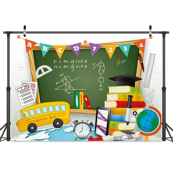 School Backdrop Welcome to Kindergarten Photography Background ABC Blackboard Letters Blackboard Book Pen Paper Car Globe Back to School Themed Party Backdrops Banner 9X6FT