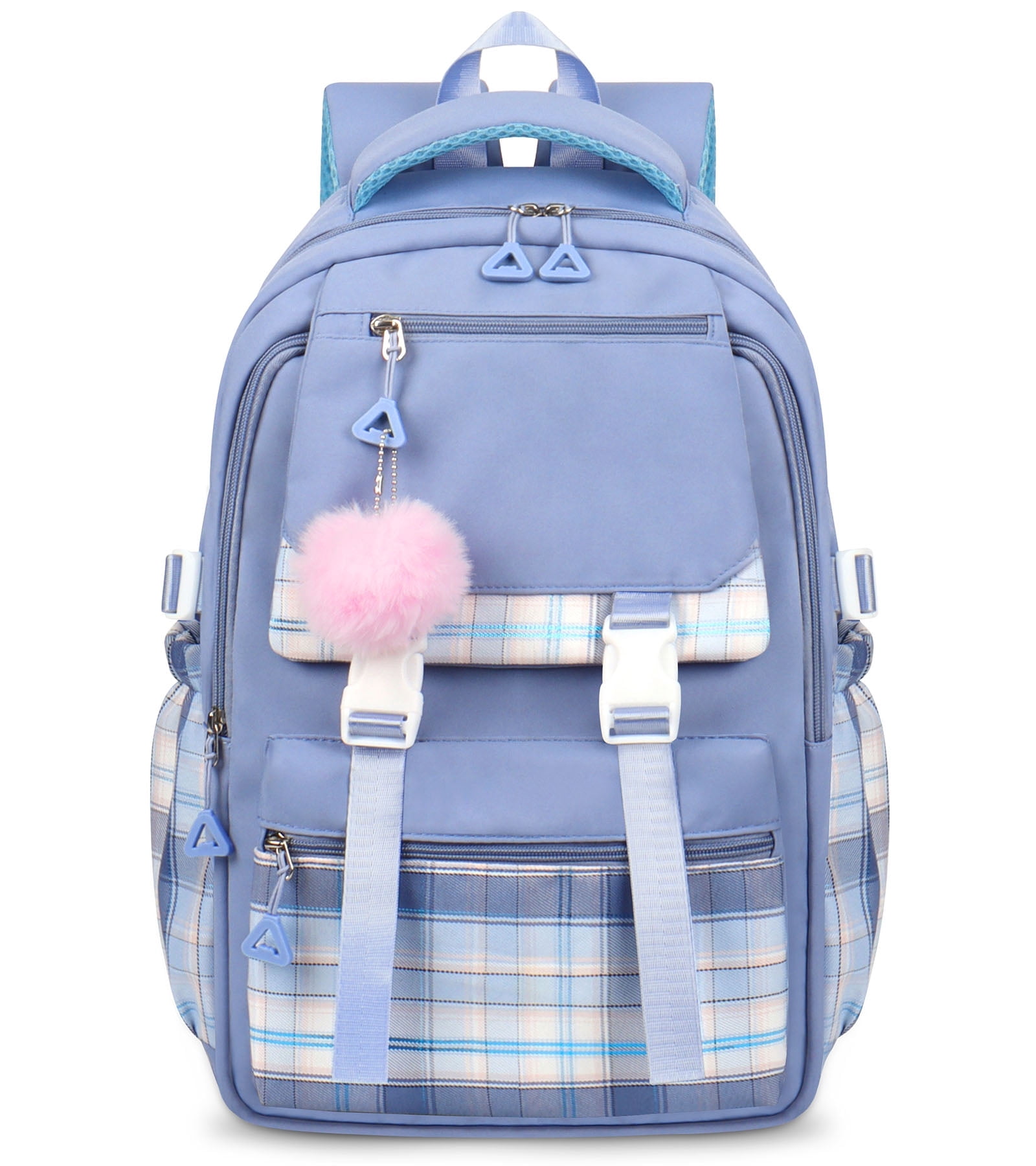DAKIMOE Blue School Backpack for School, Travel, Work, Large Capacity Waterproof Bookbag with 7 Compartments and Luggage Belt
