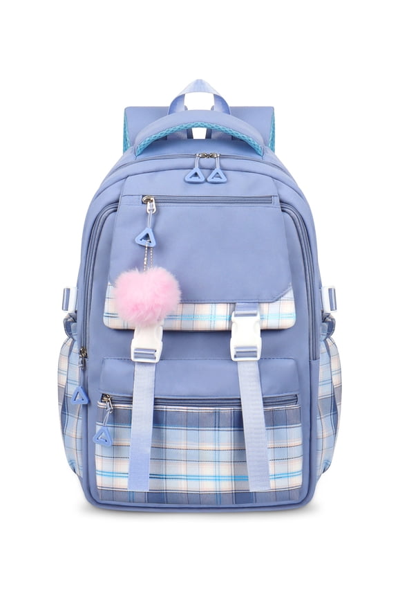 Blue School Backpack for School, Travel, Work, Large Capacity Waterproof Bookbag with 7 Compartments and Luggage Belt