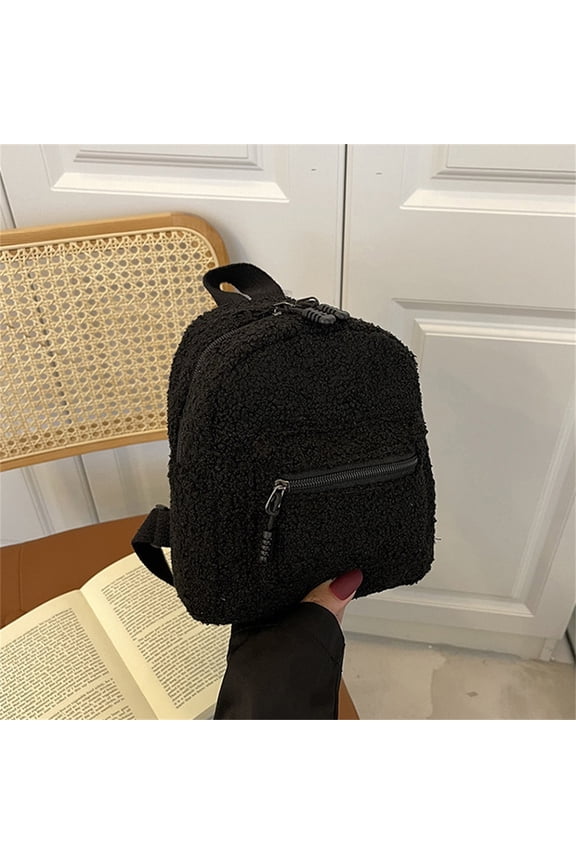 School Backpack Adorable Plush Fluffy Backpack Fuzzy Sherpa Aesthetic Mini Daypack for Travel Everyday Use and Daily Adventure(Black)