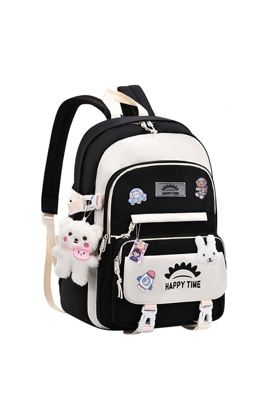 School Backpack Casual Laptop School Bag with Pins and Pendant for Student