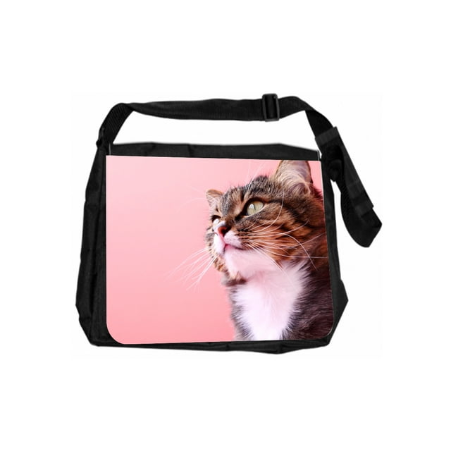 School Backpack Cat Kitten on Pink Kids Messenger Bag for School
