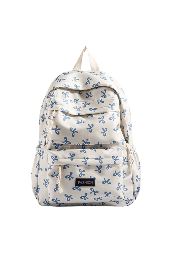 School Backpack Bow Print Nylon School Backpack, Large Capacity Daypack with Multi-Layer, Adjustable Strap Backpack (12.2x5.5x17 inch)