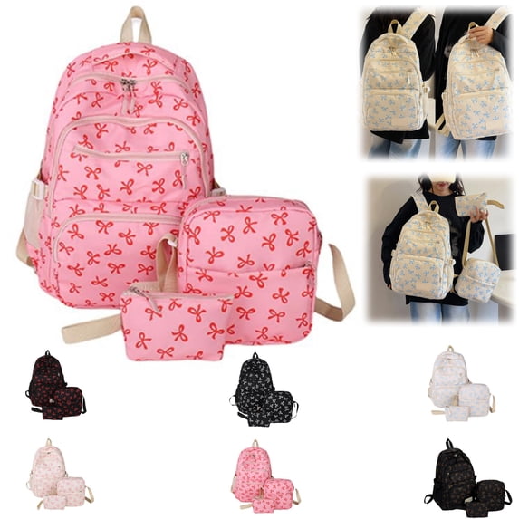 School Backpack Coquette Bow Nylon Backpack 3Pcs Set Cute College Laptop Rucksack Fashion Travel Daypack