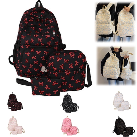 School Backpack Coquette Bow Nylon Backpack 3Pcs Set Cute College Laptop Rucksack Fashion Travel Daypack