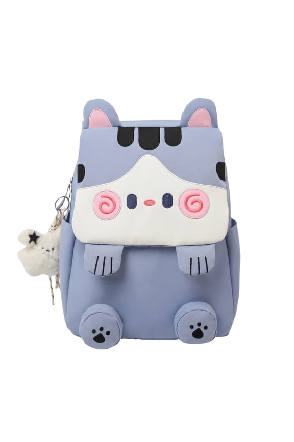 School Backpack with Cute Cartoon Cat Pattern and Large Interior Space for Campus Life with Ergonomic Spine Protection for Social Group Activities Blue