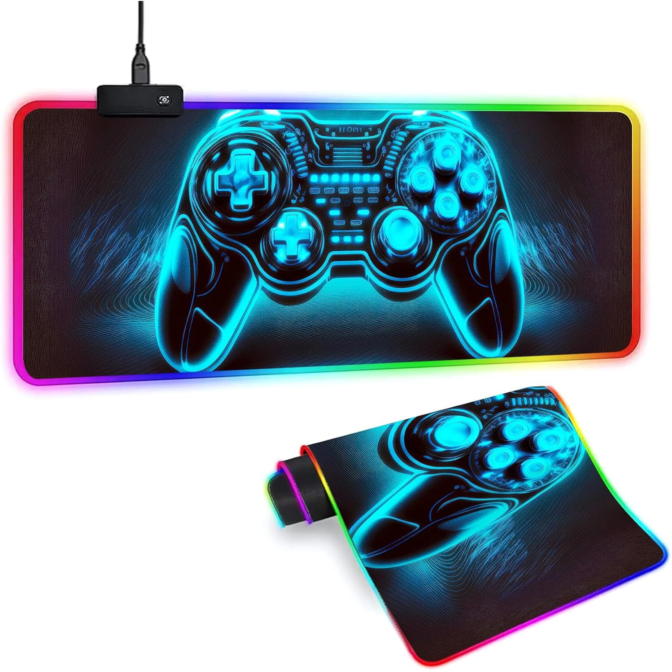 XL Led Gaming Mouse Pad with 14 Light Modes - Light Up Gamer Mouse Pad,31.5 x 11.8in Non-Slip Gamepad Style RGB Large Gamer Mousepad,Black Long Glowing Gaming Accessories for Desk,Waterproof