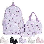 School Backpack Girls Coquette Bow Kawaii Floral Print Preppy Lightweight Padded Laptop Bookbag Back to School School Bag Back to School Supplies Kids Cottagecore,B-Purple