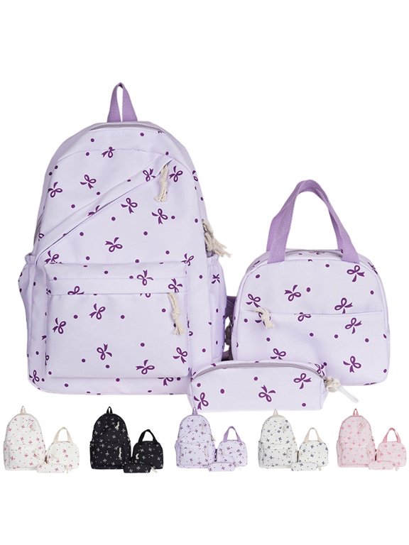 School Backpack Girls Coquette Bow Kawaii Floral Print Preppy Lightweight Padded Laptop Bookbag Back to School School Bag Back to School Supplies Kids Cottagecore,B-Purple