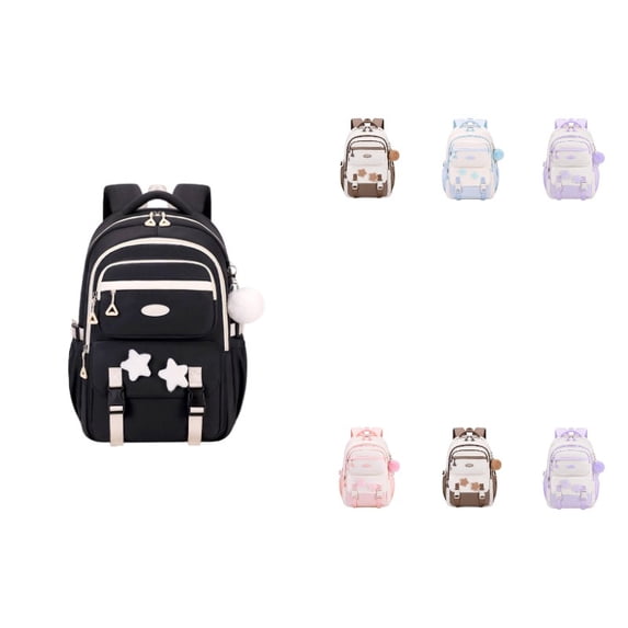 School Backpack for G`irls, Large Capacity Multi Pocket Water Resistant Student Bookbag with Pom Pom Pendant, Kawaii Pastel Color Daypack for Elementary Middle School