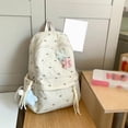 thumbnail image 1 of School Backpack Lightweight Campus Style Backpack with Cute Plush Charms Floral Print Large Capacity Shoulder Design 2026 Back to School Backpack for Daily(White), 1 of 4