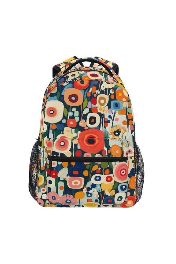 School Backpack Lightweight Multipocket College High Middle Student Bag 15L Abstract Colorful Small Flowers