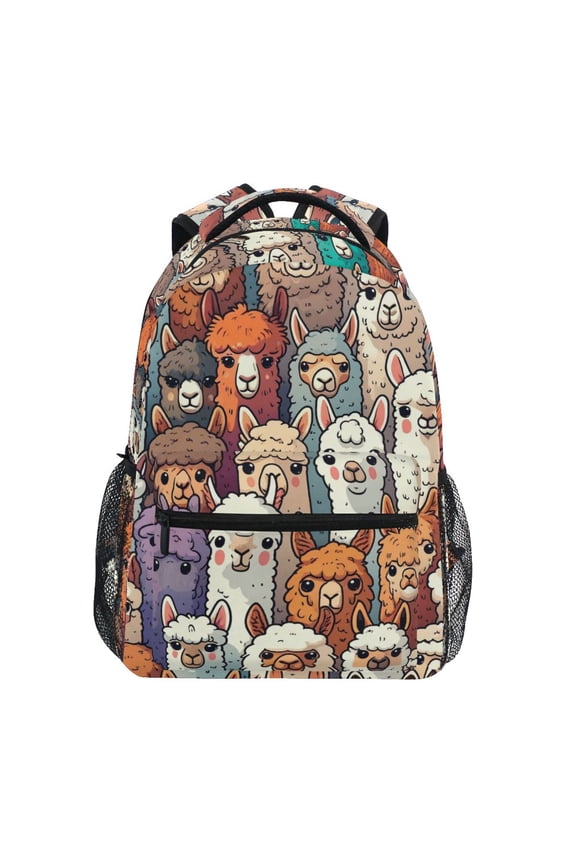 School Backpack Lightweight Multipocket College High Middle Student Bag 15L Alpaca Llama Animal Faces