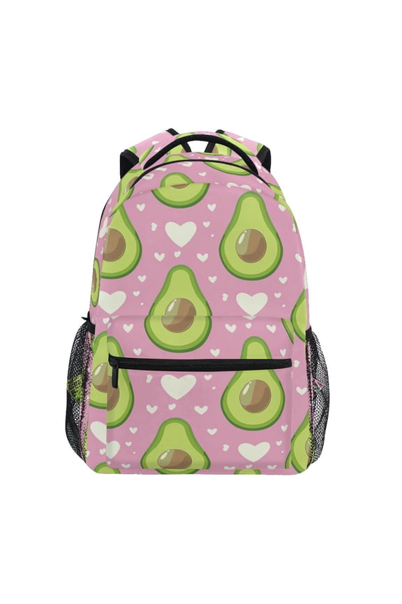 School Backpack Lightweight Multipocket College High Middle Student Bag 15L Avocado and Heart