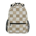 thumbnail image 1 of School Backpack Lightweight Multipocket College High Middle Student Bag 15L Beige Brown White Checkered, 1 of 9