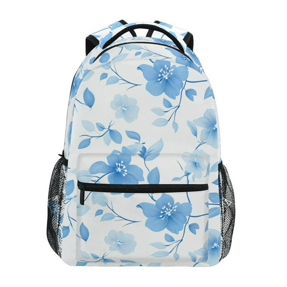 School Backpack Lightweight Multipocket College High Middle Student Bag 15L Blue Flower and Leaf