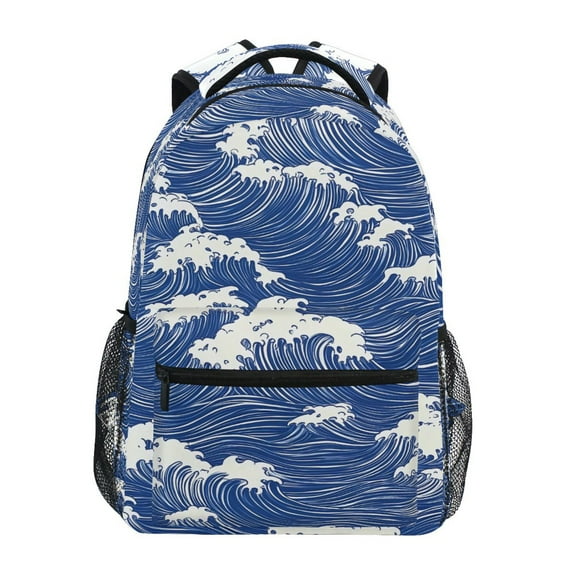 School Backpack Lightweight Multipocket College High Middle Student Bag 15L Blue White Wave