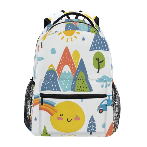 School Backpack Lightweight Multipocket College High Middle Student Bag 15L Car Mountain Sun Tree Rainbow