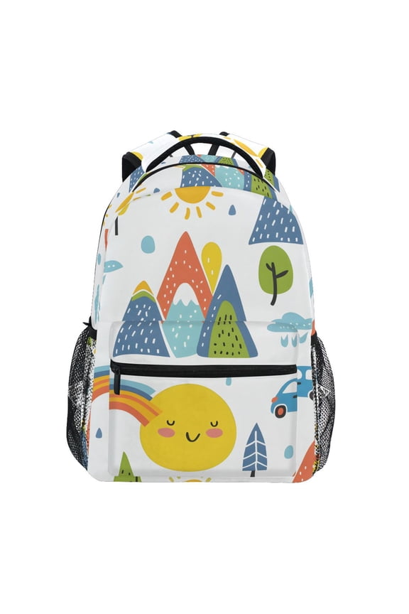 School Backpack Lightweight Multipocket College High Middle Student Bag 15L Car Mountain Sun Tree Rainbow
