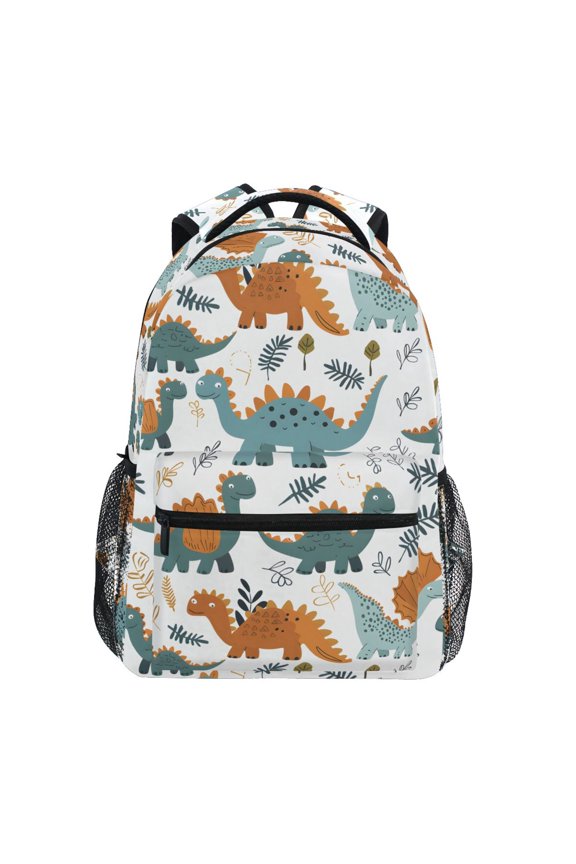 School Backpack Lightweight Multipocket College High Middle Student Bag 15L Cartoon Dinosaurs Leaves