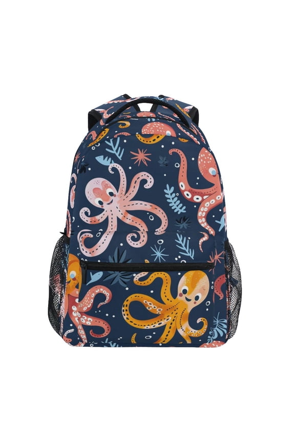 School Backpack Lightweight Multipocket College High Middle Student Bag 15L Cartoon Funny Octopus
