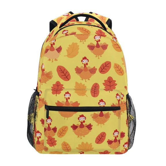School Backpack Lightweight Multipocket College High Middle Student Bag 15L Cartoon Turkeys and Leaf