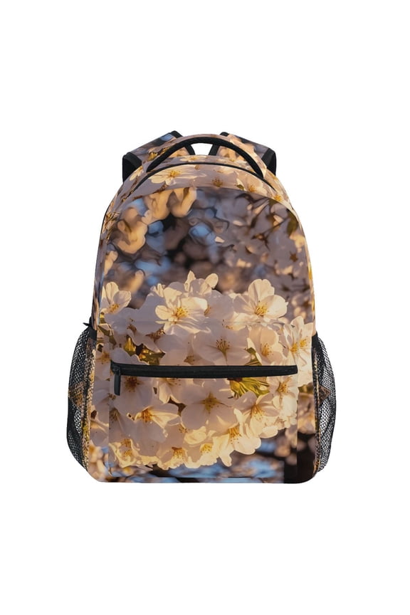 School Backpack Lightweight Multipocket College High Middle Student Bag 15L Cherry Tree Blossom