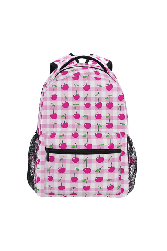 School Backpack Lightweight Multipocket College High Middle Student Bag 15L Cherry on Gingham