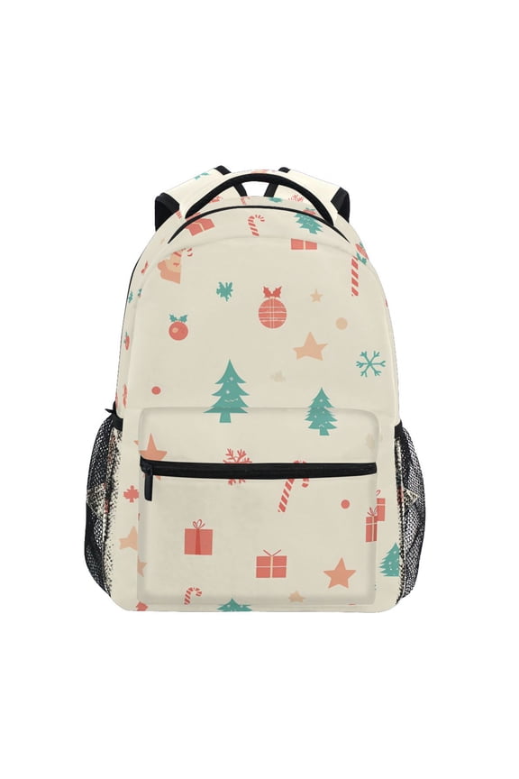 School Backpack Lightweight Multipocket College High Middle Student Bag 15L Christmas Tree Presents Candy Cane