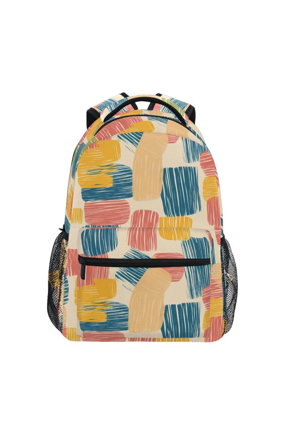 School Backpack Lightweight Multipocket College High Middle Student Bag 15L Colorful Line Doodle Squares