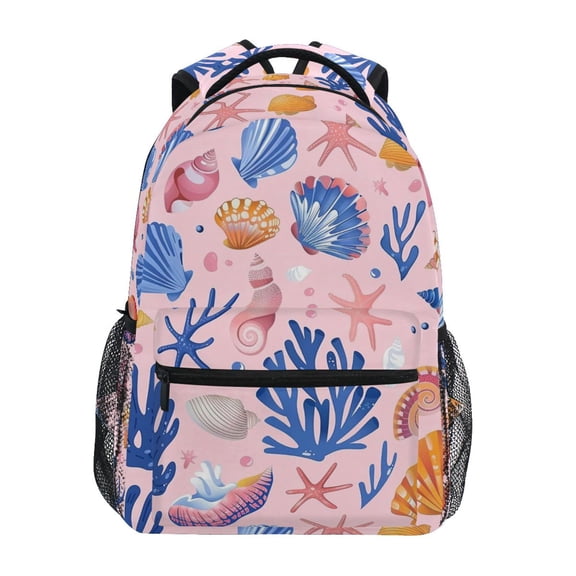School Backpack Lightweight Multipocket College High Middle Student Bag 15L Colorful Seashells Seaweed