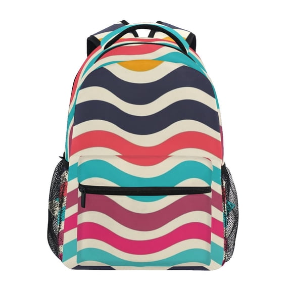 School Backpack Lightweight Multipocket College High Middle Student Bag 15L Colorful Wavy Line