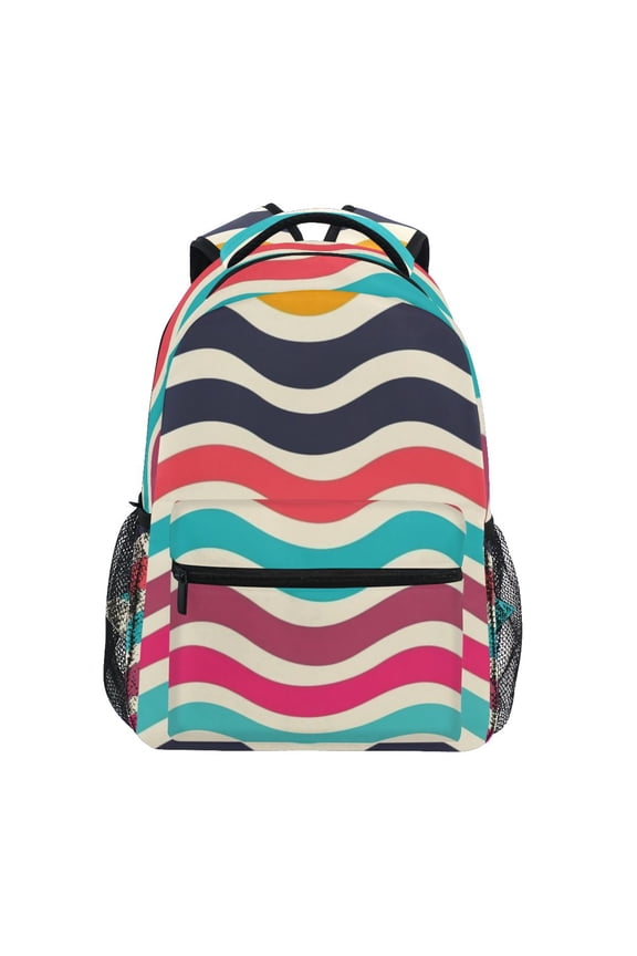 School Backpack Lightweight Multipocket College High Middle Student Bag 15L Colorful Wavy Line