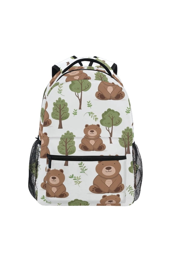 School Backpack Lightweight Multipocket College High Middle Student Bag 15L Cute Bear with Tree