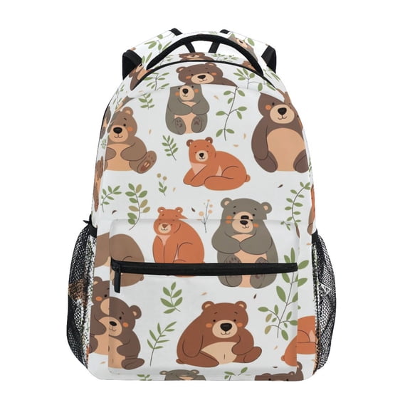 School Backpack Lightweight Multipocket College High Middle Student Bag 15L Cute Bears with Leaf