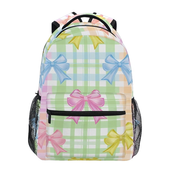 School Backpack Lightweight Multipocket College High Middle Student Bag 15L Cute Bows and Plaid