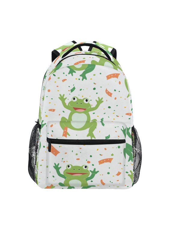 School Backpack Lightweight Multipocket College High Middle Student Bag 15L Cute Cartoon Frogs with Confetti