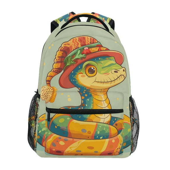 School Backpack Lightweight Multipocket College High Middle Student Bag 15L Cute Snake with Hat